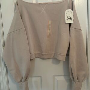 Blogilates Beige Off-Shoulder Sweatshirt